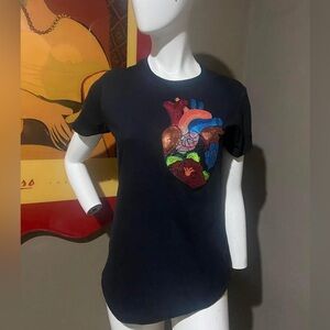 Black T-Shirt with Colorful Heart Design